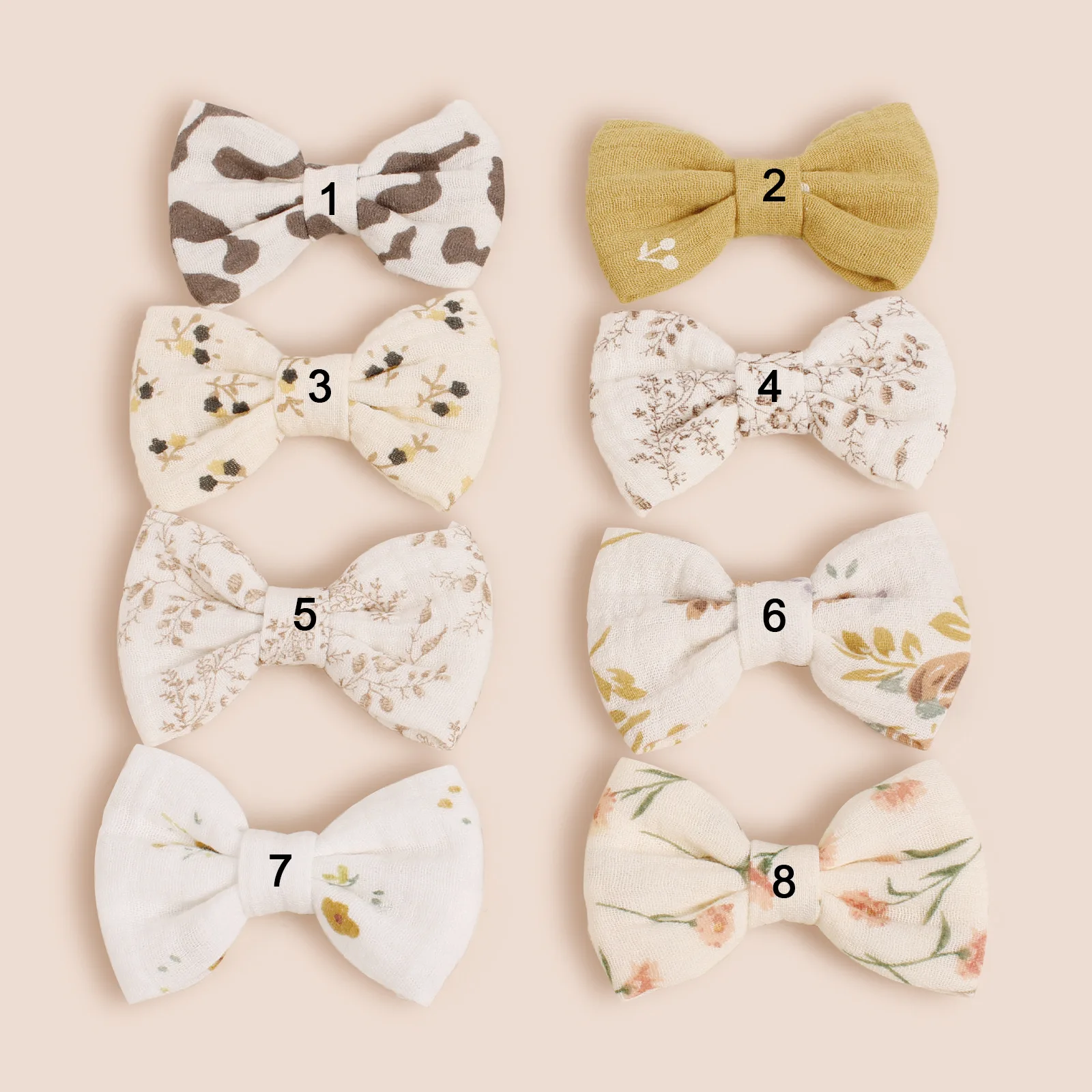 

8Pcs/Lot Cute 3.3" 100% Organic Cotton Bow Baby Newborn Hair Clips Floral Printed Girls Muslin Hairpins Kids Barrettes Headwear