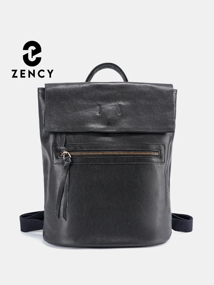 

Zency Women Genuine Leather Black Brown Backpack Large Travel Knapsack Zipper Rucksack Fit 10 inch Ipad A4 Magazine School Bags