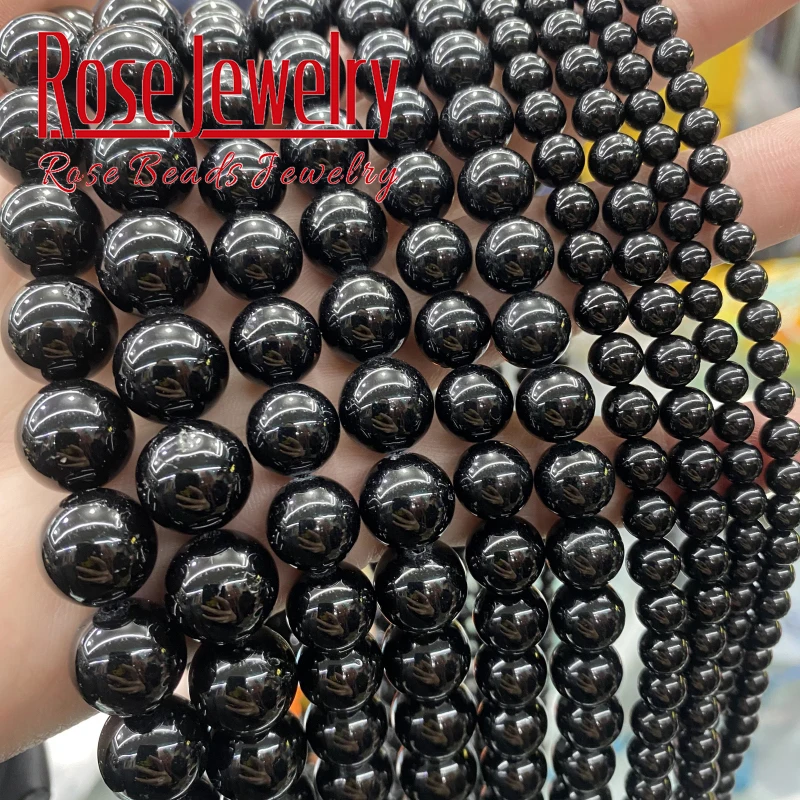 AAAAA Natural Black Tourmaline Gem Stone Beads Round Loose Spacer Bead For Jewelry Making DIY Bracelet Necklace15'' 6/8/10/12 mm