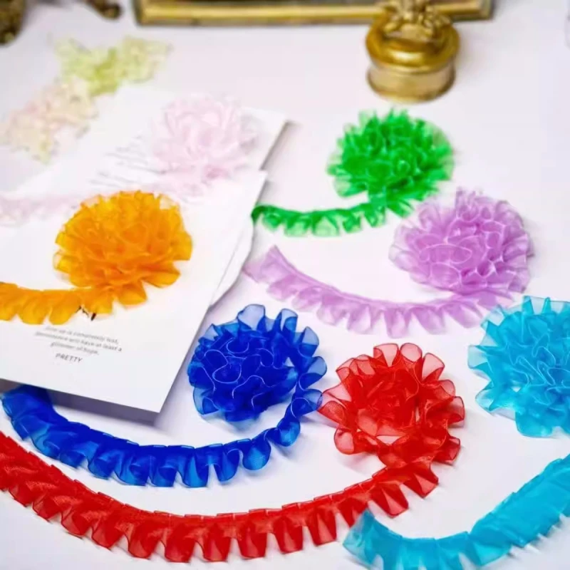 Multi-color Pleated Snow Gauze With Lace Ribbon Clothing Accessories, Handmade DIY Accessories, Cuffs, Collar and Skirt Decorati