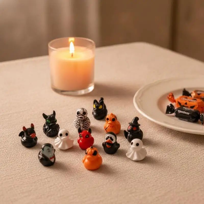 10Pcs Mini Halloween Resin Duck Figurines Lovely Tabletop Ornament for Holiday Party Garden Desktop Home Decor
