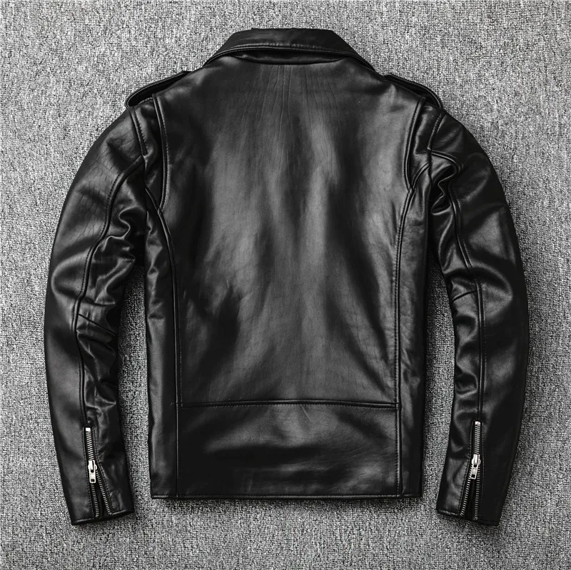 Autumn New First Layer Sheep Leather Jacket Male Motorcycle Belt Lapel Leather Jacket  Fashion Coat