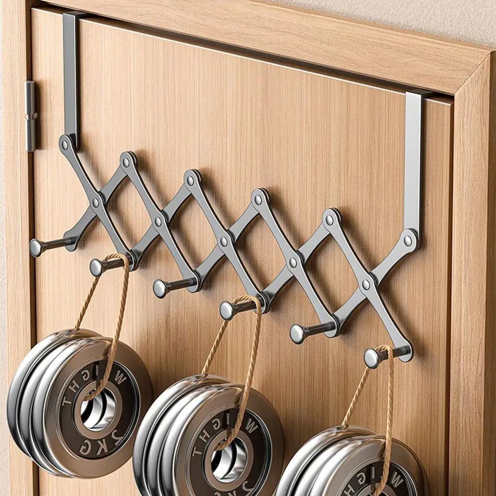 

No-Punch Door Hooks Hanger Carbon Steel Retractable Clothing Hangers Storage Rack Reusable Hanging Hanging Coat Rack