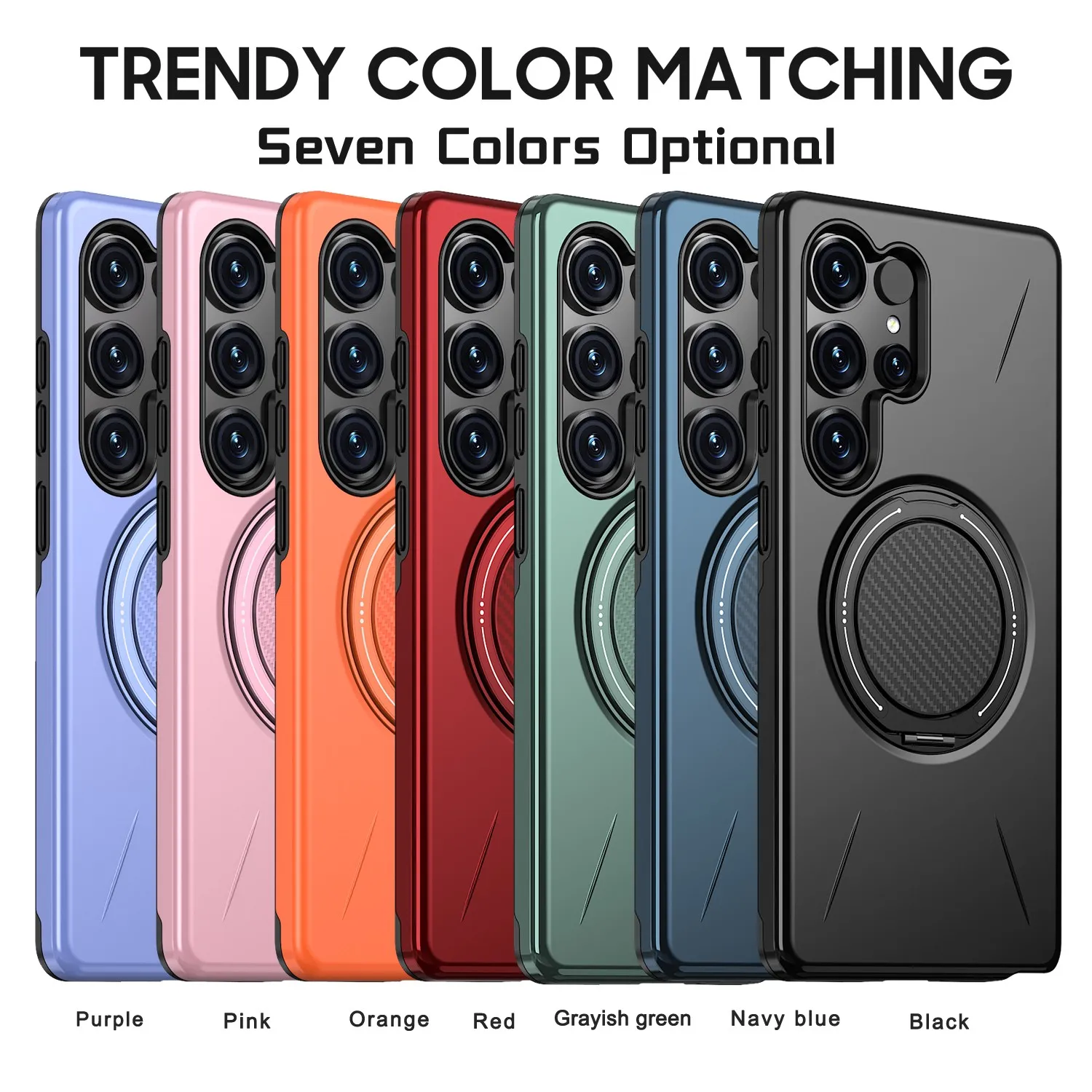 삼성 갤럭시 S25 엣지 울트라 S24 FE S23 A14용 러기드 마그네틱 폰 케이스 링, 맥세이프 하드 커버용 링 홀더 스탠드