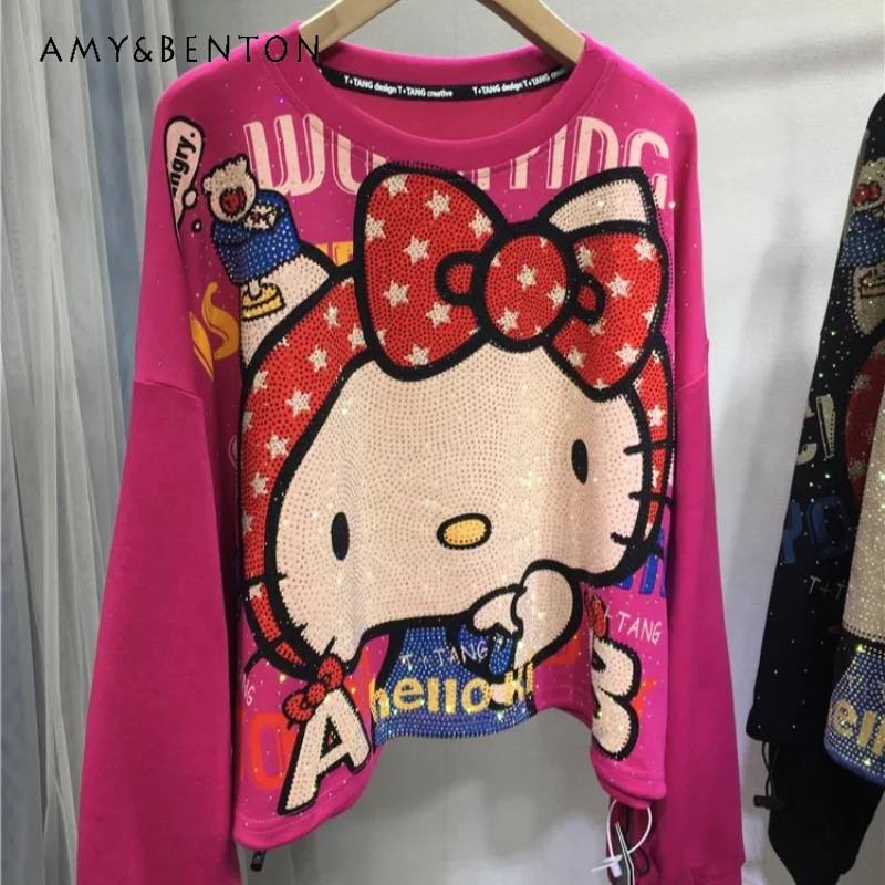 

Women's Age-reducing Slimming Cartoon Long-sleeves Top Rhinestone Cartoon Sweatshirt Coat Autumn Winter Versatile New Pullovers