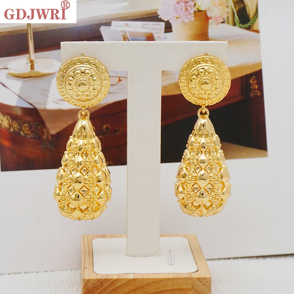 Fashion Classic Drop Big Copper Earrings Women Gold Color Round Pendant Hanging Hoop Earrings Afriacn Jewelry Wedding Gifts