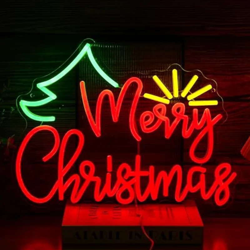 

Веселая Рождественская неоновая вывеска Sunshine USB Power Light Up Sign с регулируемой яркостью Рождественская елка Светодиодный неоновый свет для рождественской вечеринки Новый год H