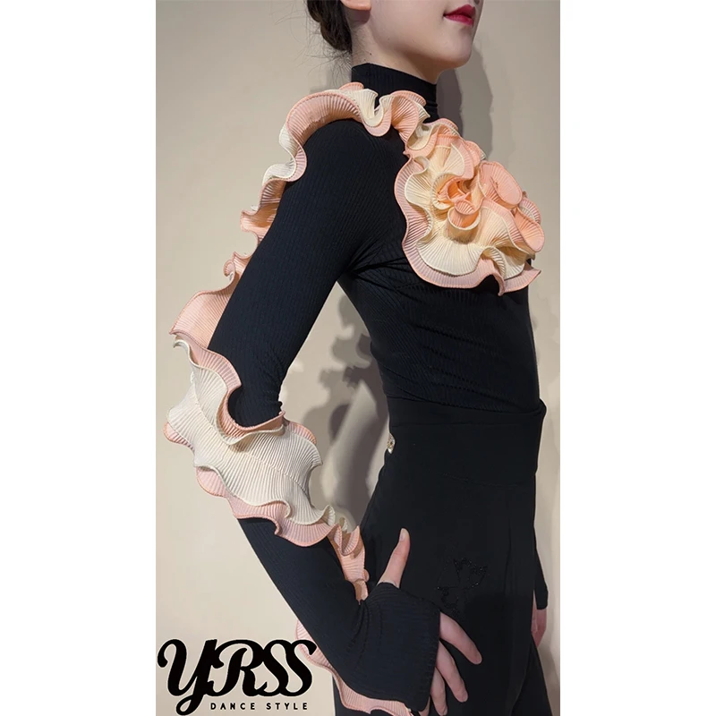 Blume Rüschen Ballroom Dance Tops Frauen Walzer Latin Dance Performance Kleidung Wettbewerb Trikots Erwachsene Tanz Kostüm BL17163