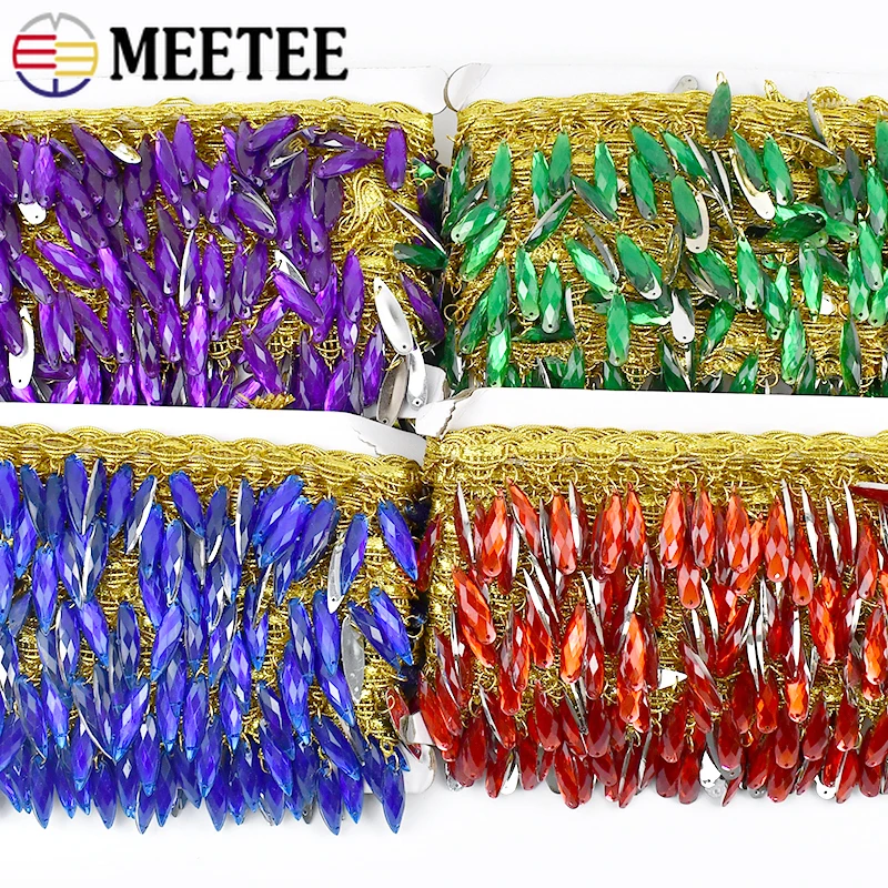 

10Yards 4cm Fringe Tassel Lace Trim with Rhinestone Curtain Clothing Decor Webbing Belly Dance Dress Tassels Sewing Accessories