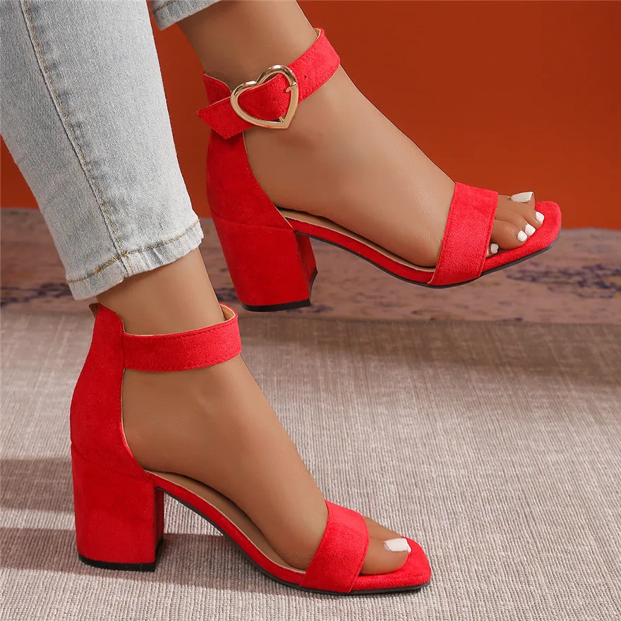 Peep Toe Gladiator Sandals for Women Sexy Hollow Soft Leather Summer Shoes Red Khaki Ladies Zipper Thick High Heels Pumps 35-43