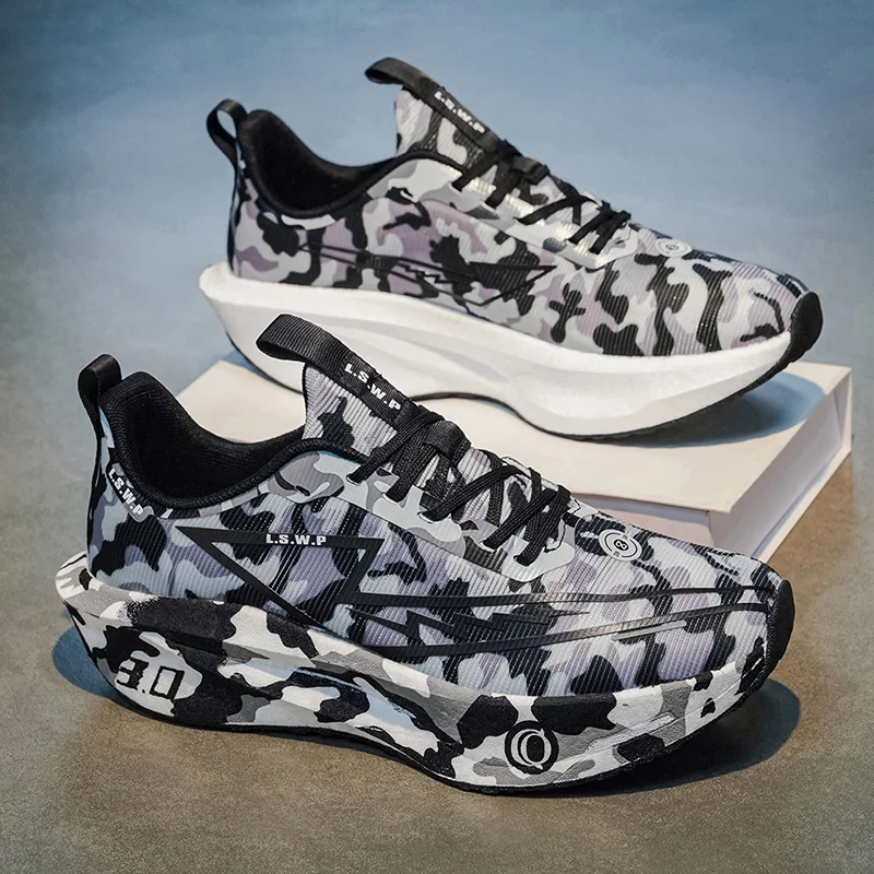 Herren-Freizeitsportschuhe, trendige Camouflage-Laufschuhe für Herren und Damen, hochelastische, dicksohlige, dämpfende Sneaker, atmungsaktive, leichte Laufschuhe aus Mesh-Material, rutschfeste, abriebfeste Außensohle, für Jugendliche geeignet. – Detail 5