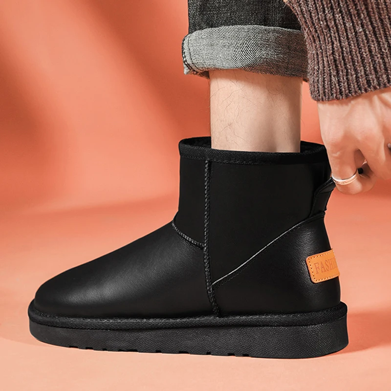 ノースイーストメンズ大型フリース裏地付き防水本革マーティンスノーブーツハイカット冬用ワークコットンシューズ