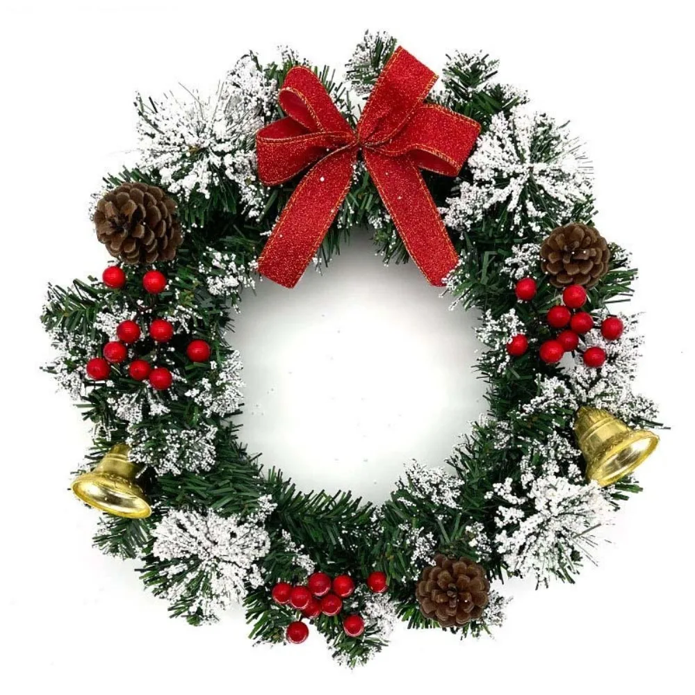 

20/30/40cm Christmas Wreath Red Berry Artificial Snow Xmas Tree Garland with Pinecones Bowknot Window Hanging Decor Door