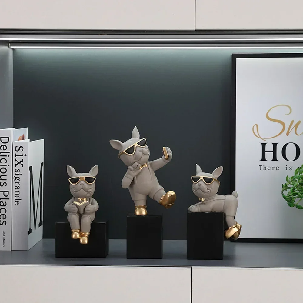 

Creative French Bulldog Statue Resin Crafts Ornaments, Modern Home Living Room TV Cabinet Bedroom Desktop Decoration Accessories