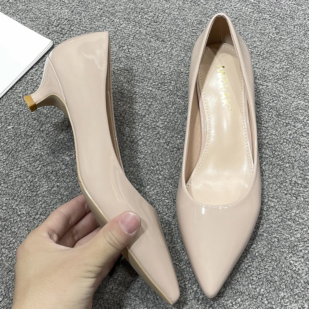 Large Size New Women Pointed Toe Green Pumps Med High Heels Candy Color Casual Office Lady OL Party Dress Shoes For Female E0006