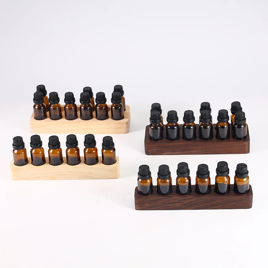 

Simple Walnut Pine Essential Oil Bottle Storage Box Display Rack, Cosmetics Storage Stand, Storage Holder Organizer Tray