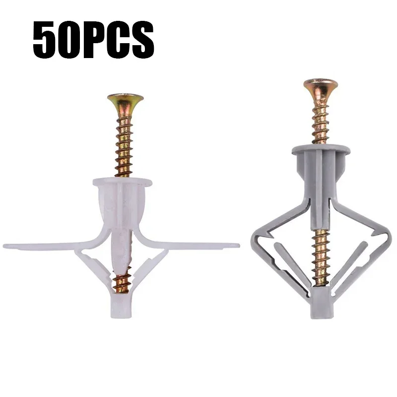 

50PCS Plasterboard Dowels and Zinc Plated Screws Kit Nylon Butterfly/Aeroplane Wall Plug Hollow Wall Anchors Drywall Screws Set