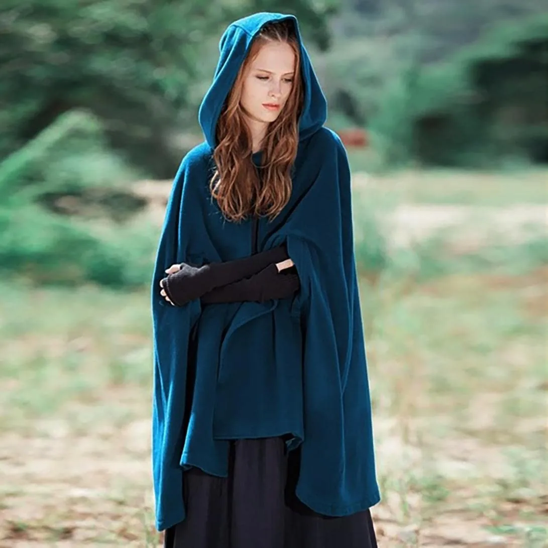 Gothic Fashion Versatile Open Front Hooded Cardigan Autumn Solid Color Cloak Cape Mini-lengther Winter Outdoor Jackets