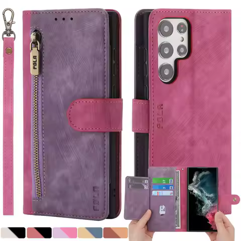 Fashion Flip Leather Phone Case For Samsung Galaxy S23 Ultra S22 S21 FE S20 Plus S10 S9 S8 Note 20 10 9 Zipper Wallet Card Cover