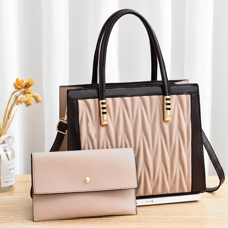 TRAVEASY 2024 Fashion PU Leather Pleated Women Top-Handle Bags Casual Solid Color Zipper Composite Shoulder Bags OL Business Bag