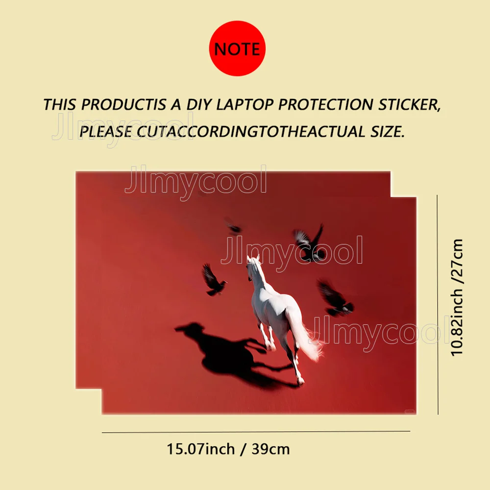 Red Background White Horse Flying Birds Laptop Skin Sticker, Scratch‑Resistant Bubble‑Free Vinyl Decal, Notebook Cover Decor `