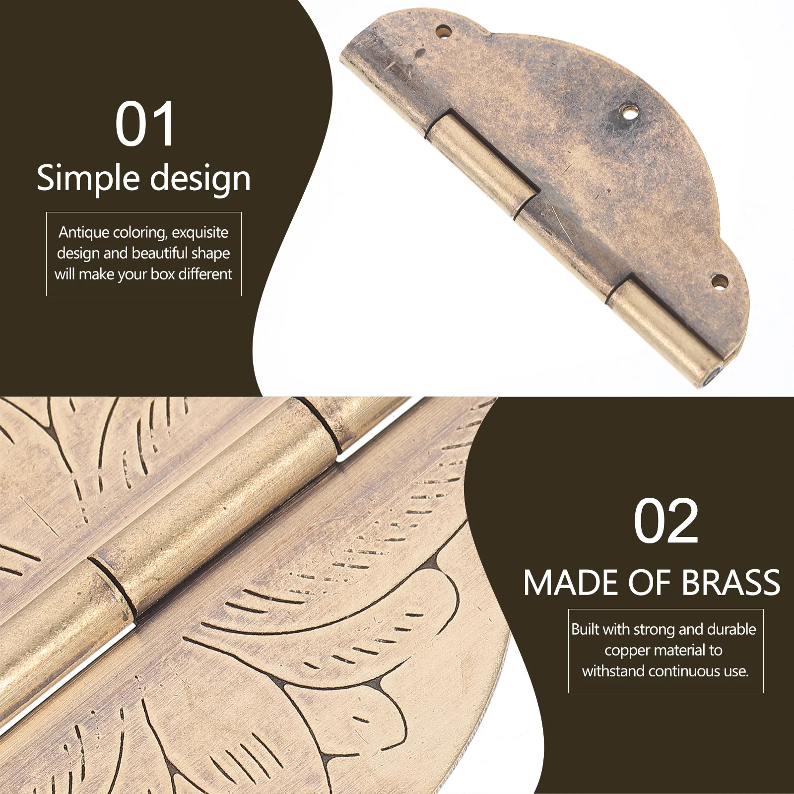 

2Pcs Brass Jewelry Box Hinges Retro Decorative Hinges Suitable for Gift Boxes Cabinet Small Wooden Box Hardware