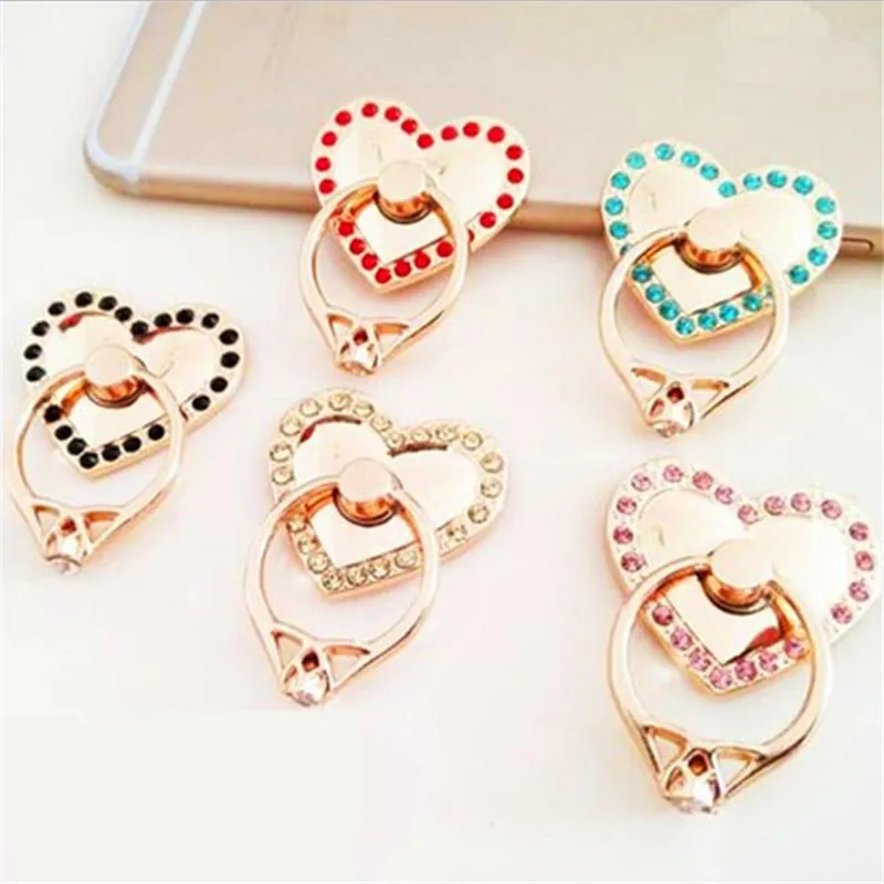 Heart Metal Diamond Finger Ring Smartphone Stand Holder Mobile Phone Holder Stand For iPhone Huawei All Smart Phone Mount