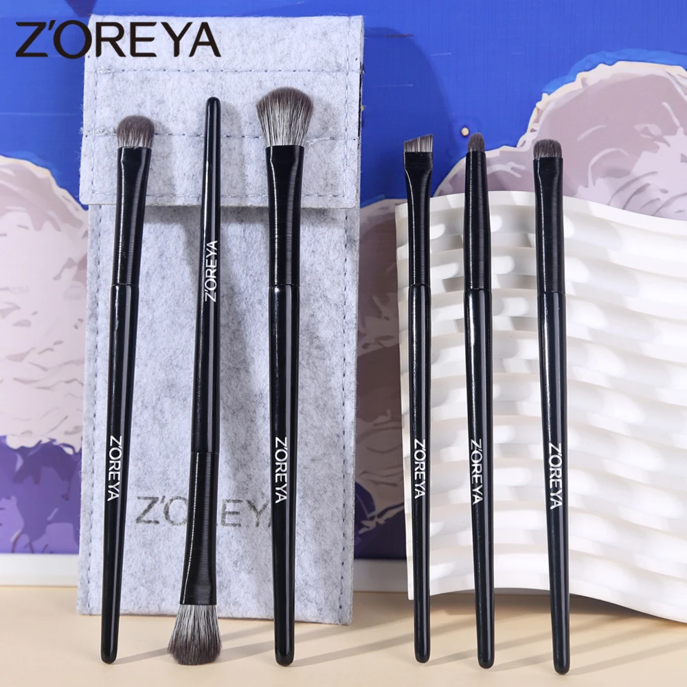 Zoreya 6PCS Klinge Make-Up Pinsel Abgewinkelt Dünne Augenbraue Pinsel Flach Feinen Eyeliner Pinsel Professionelle Liner Stirn Schönheit Make-Up werkzeug