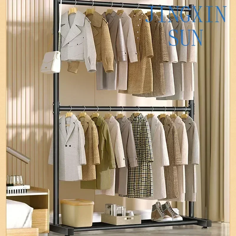 Hanging Heavy Duty Clothes Rack Black Metal Wheels Floor Outdoor Clothes Hanger Space Saver Industrial