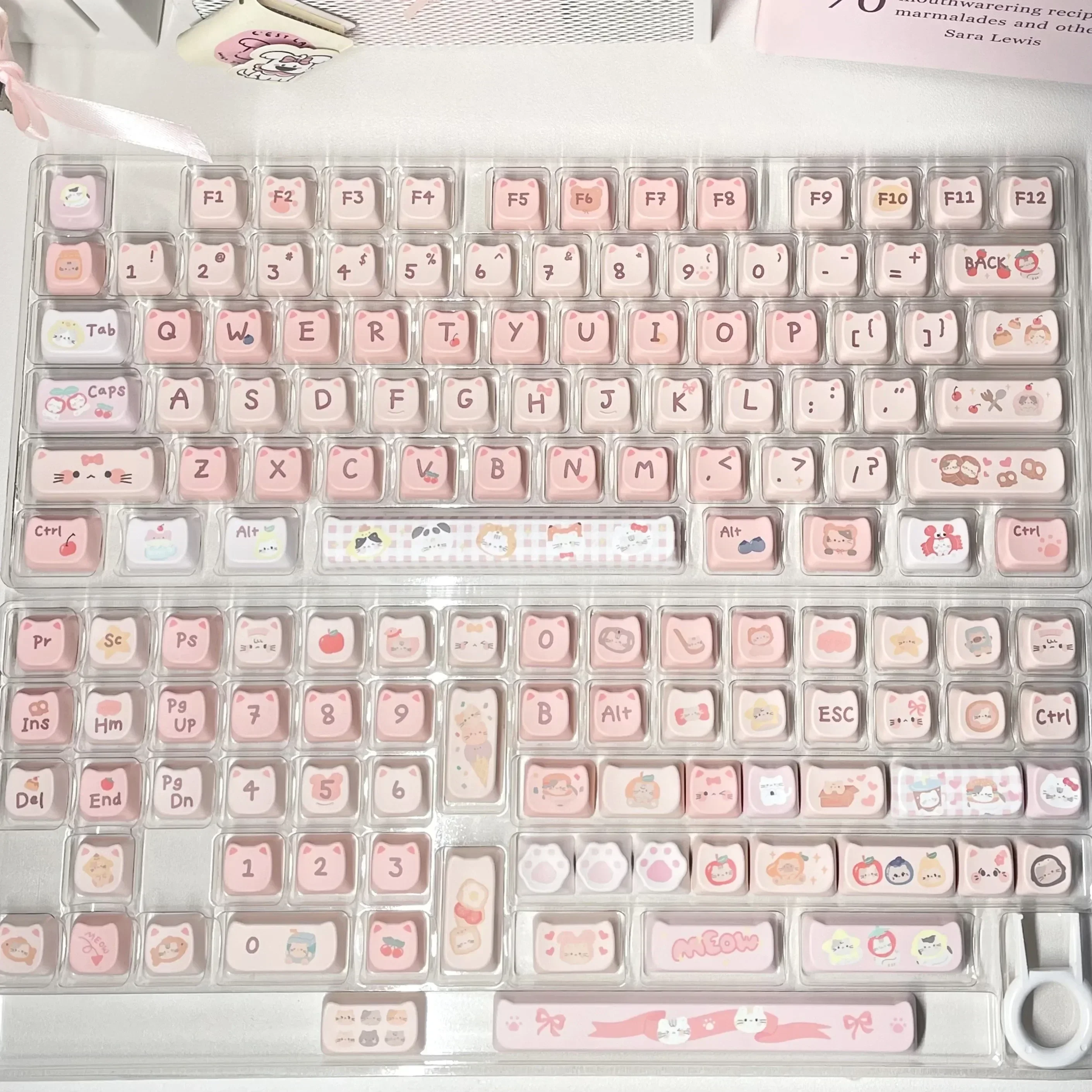 Imagem -06 - Maorbeng-pink Cat Keycaps Kit de Teclado Mecânico Pbt Térmico Sublimação Individual Bonito Personalizado Presente 144 Chaves