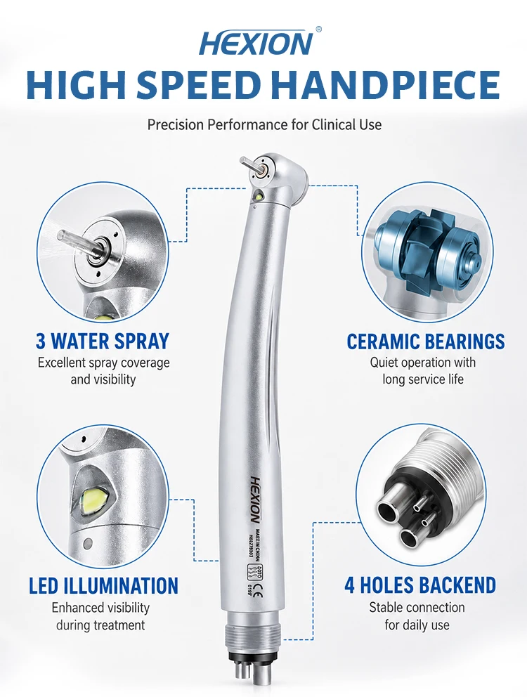 Direkt vom Hersteller: Dental-Hochgeschwindigkeits-Handstück mit LED-Turbine, E-Generator und Druckknopf mit Luftturbine-Kartusche 2/4-Loch – Detail 2