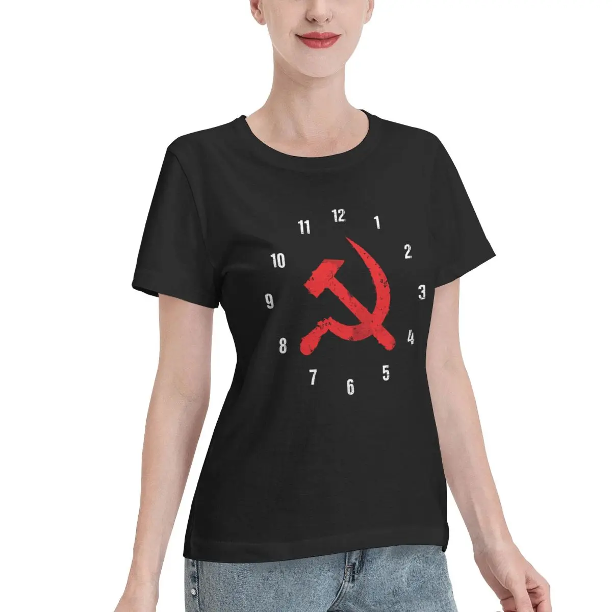 Skin Safe Russian Communist Hammer & Sickle Women's T-shirt Hip Hop Female Essential Clothing