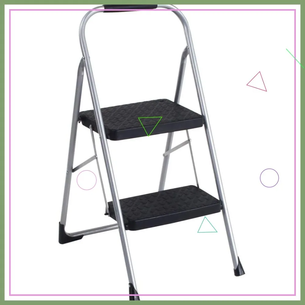 

Двухступенчатая стальная стремянка серого цвета, прочная и безопасная для домашнего использования