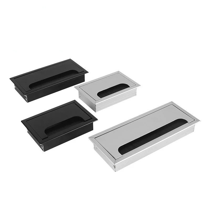 2pcs Desk Cable Hole Cover Black Aluminum Alloy