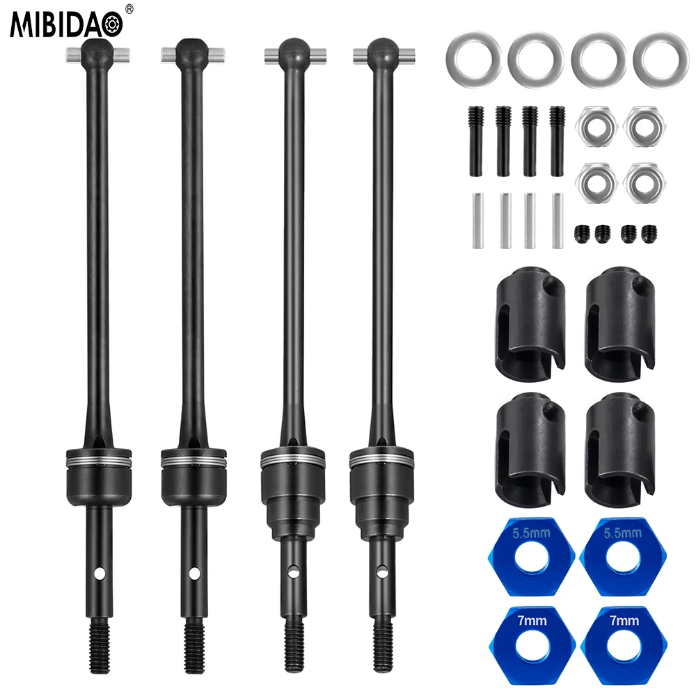 MIBIDAO 4 Pcs Steel Front & Rear Drive Shaft CVD For 1/10 Slash 2WD RC Short Course Truck Car Upgrade Parts