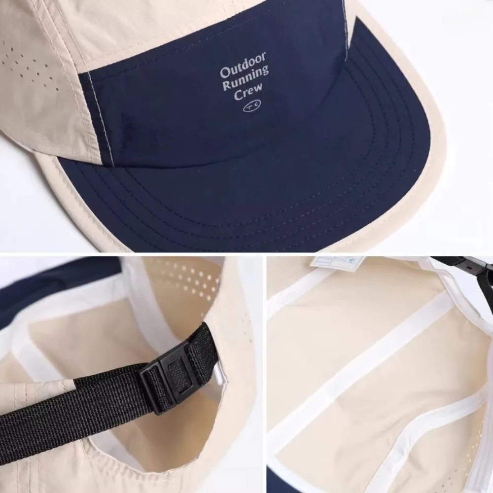 Neue, farblich abgesetzte, schnelltrocknende Baseballkappen, atmungsaktive Sportkappen mit flachem Schirm, leichte Baumwoll-Laufkappen, Freizeitkappen. – Detail 5