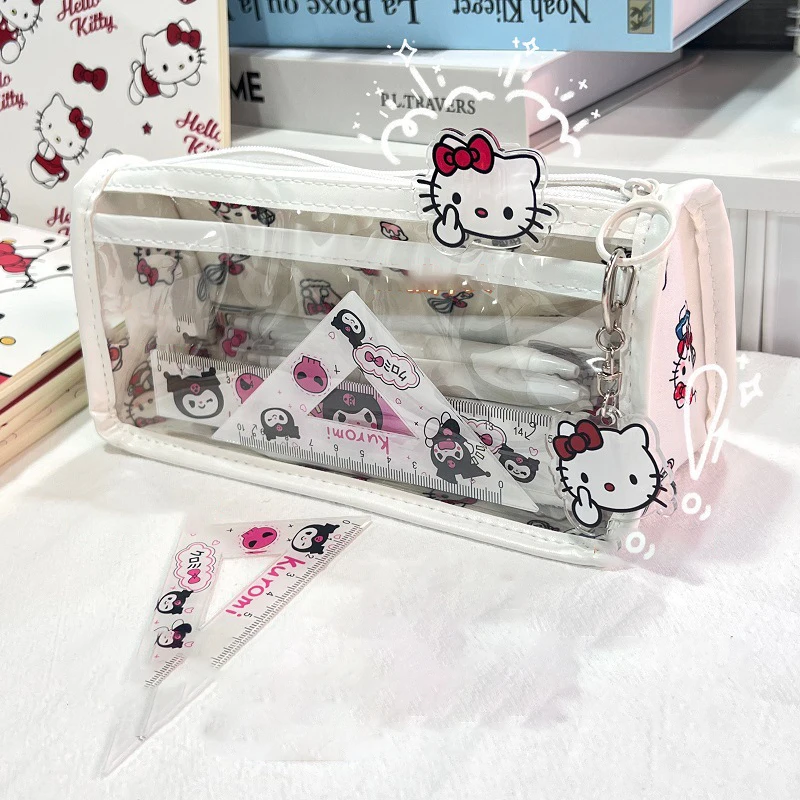 Cute Sanrio Pen Pouch Hello Kitty Kawaii Anime Multi-Layer Organizer Studentdesktop Stationery Pen Case Toys for Girls Gift