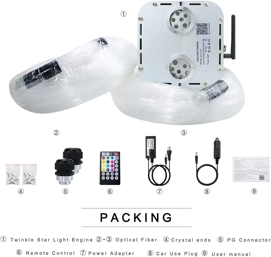 32W APP Twinkle Dual Head Fiber Optic Lights Kit Music Activated RGBW Star Ceiling Sky Light