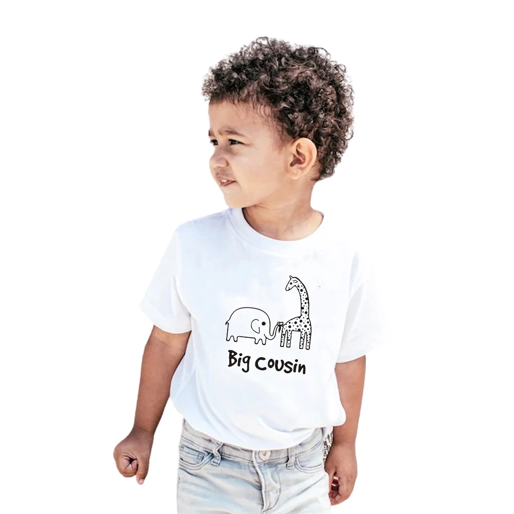 

Big Cousin Shirt,Elephant Giraffe Print Kids T-Shirt,Cute Cotton Girls Toddler Top,Great Cousin Present Birthday Gift