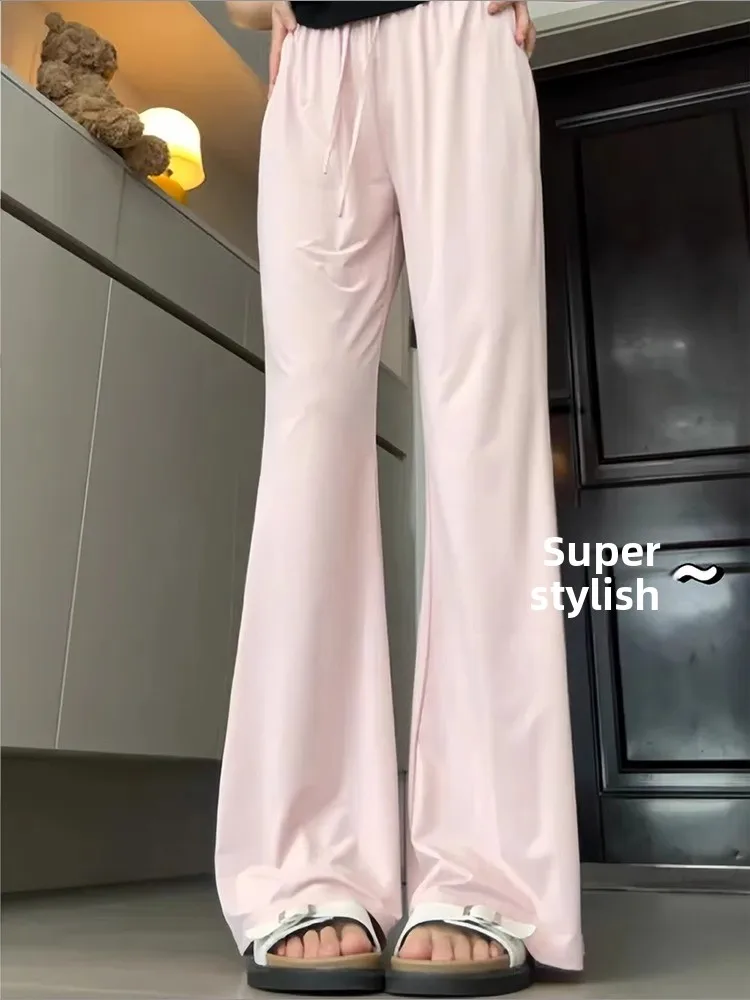 

Pink High Waist Slimming Ice Silk Yoga Pants Women's Summer Thin Sun Protection Hoof Pants Casual Loose Fit Trousers