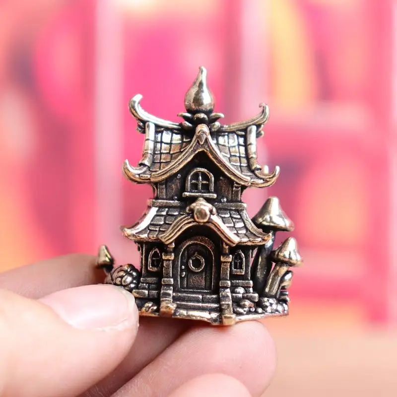 Figura decoración del hogar adornos de castillo adornos arquitectónicos de latón casas pequeñas de estilo antiguo