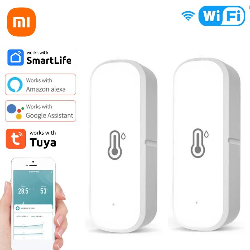 Xiaomi-Sensor de temperatura y humedad para interiores, dispositivo con WiFi, funciona con batería, monitoreo por aplicación, compatible con Alexa y Google Home, Tuya