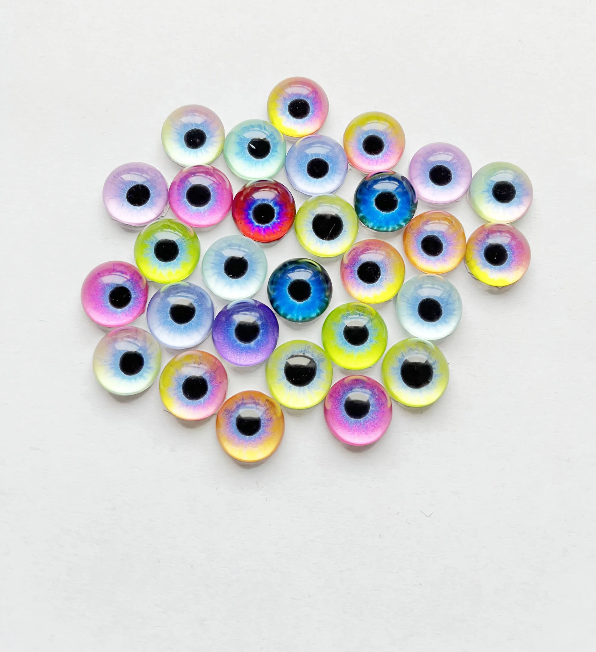 10 paare/los 10mm 12mm13mm 14mm 15mm 16mm 18mm 20mm 25mm mix farbe neue tier halbrunde spielzeug augen flache rückseite glas perlen