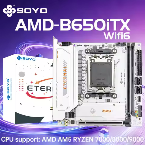 SOYO B650ITX AMD Motherboard AMD Ryzen AM5 DDR5 Supports CPU 7000 8000 9000 Processors Pcie5.0x16 Pcie4.0x4 M.2 ARGB WIFI6