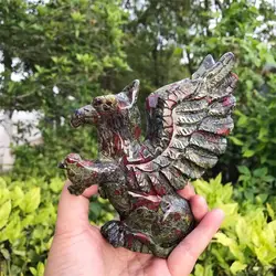 15cm Natural Dragon Blood Griffin Crystal Carved Statue Animal Fashion Home Ornament Art Collectible Gift 1PCS