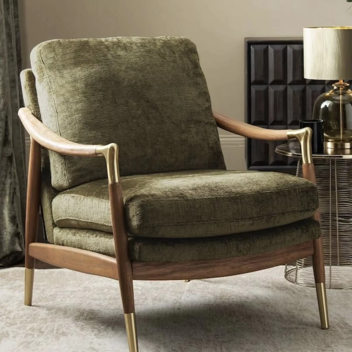 

High Quality Wholesale in 2024 Modern Minimalist Velvet Fabric comfort Leisure Wooden Reclining Living Room Lounge Chair