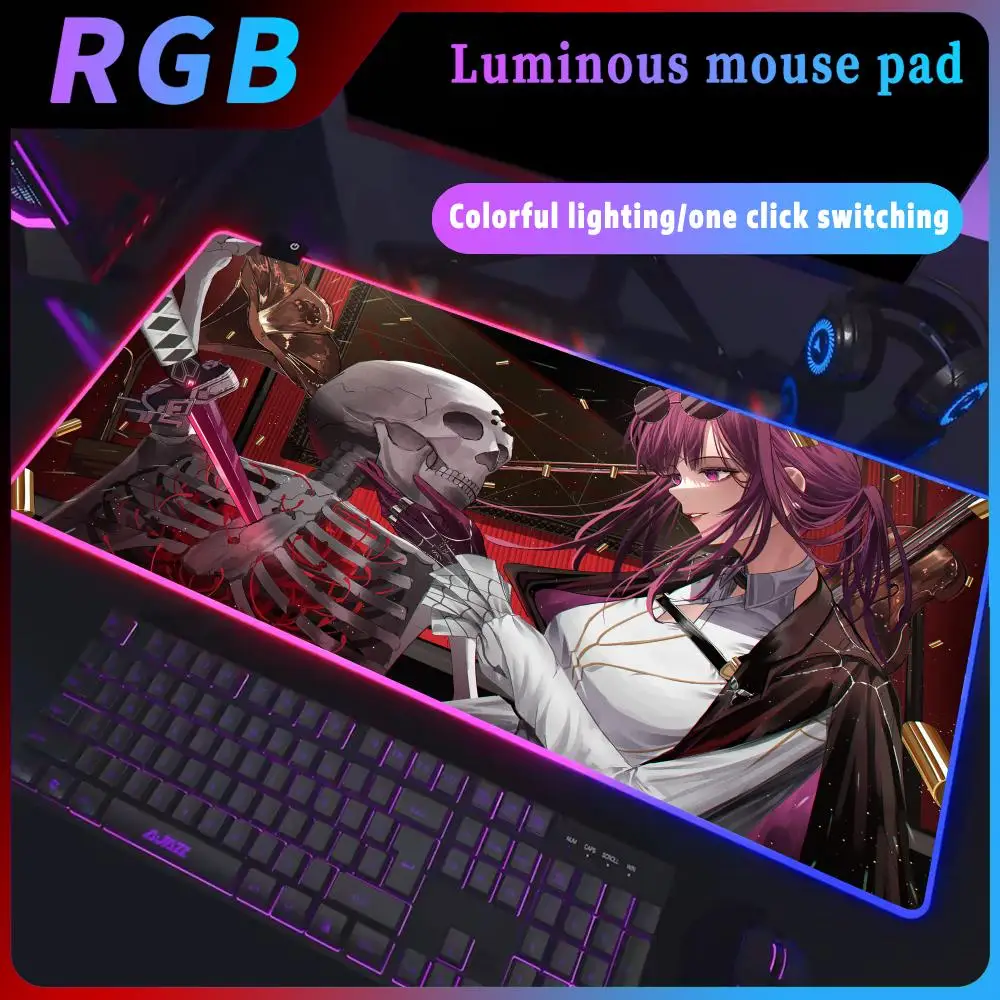 Imagem -03 - Backlight Honkai Impact Kafka Gaming Mouse Pad Tabela Gamer Rgb Deskmat Teclado pc Tapete Completo Escritório Xxl Company Mat 400x900