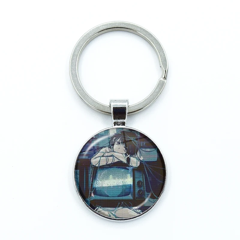 Anime Figures Lain Keychians Serial Experiments Lain Glass Cabochon Pendants Keyrings Girl Woman Man Key Holders Gifts