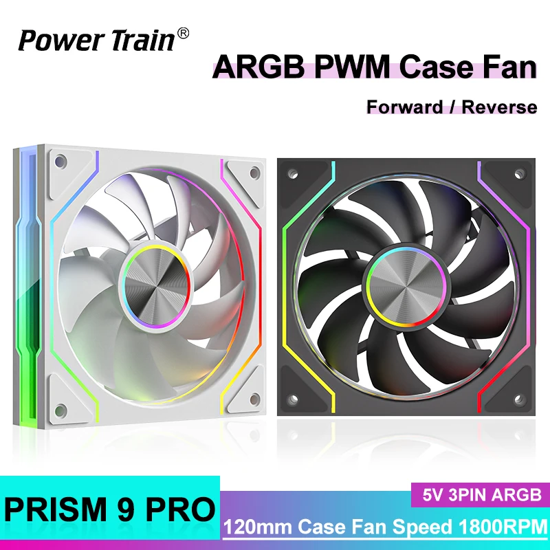 Power Train PRISM 9 PRO 120mm Case Fan ARGB Computer Host Box CPU Cooling Fan 12V Large Air Volume Chassis Fan 4PIN 600-1600RPM