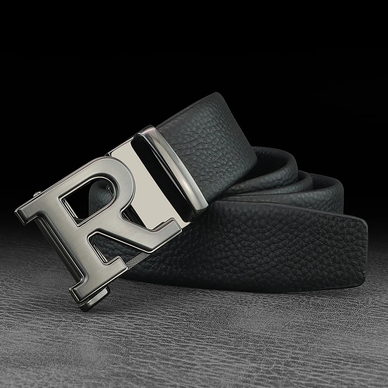 Fotografia 5: Cintos de grife de luxo masculino r carta fivela automática de alta qualidade couro grão moda jovens marca cintos masculinosz276